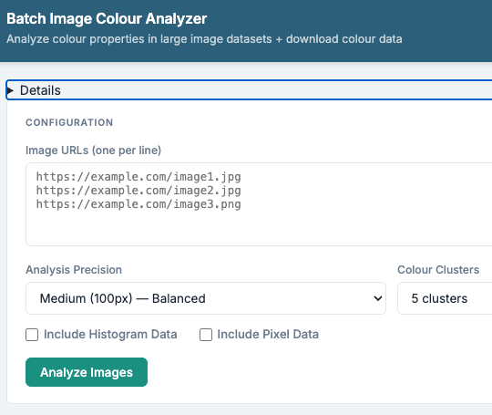 Batch Image Colour Analyzer interface