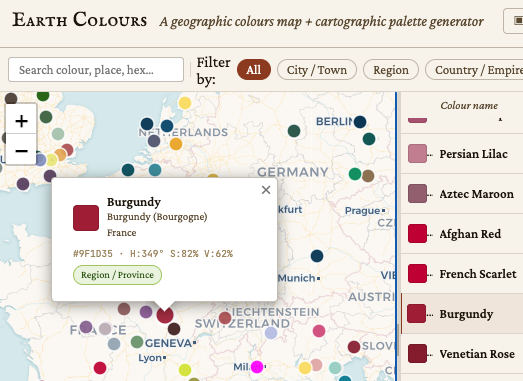Earth Colours — interactive geographic colour map