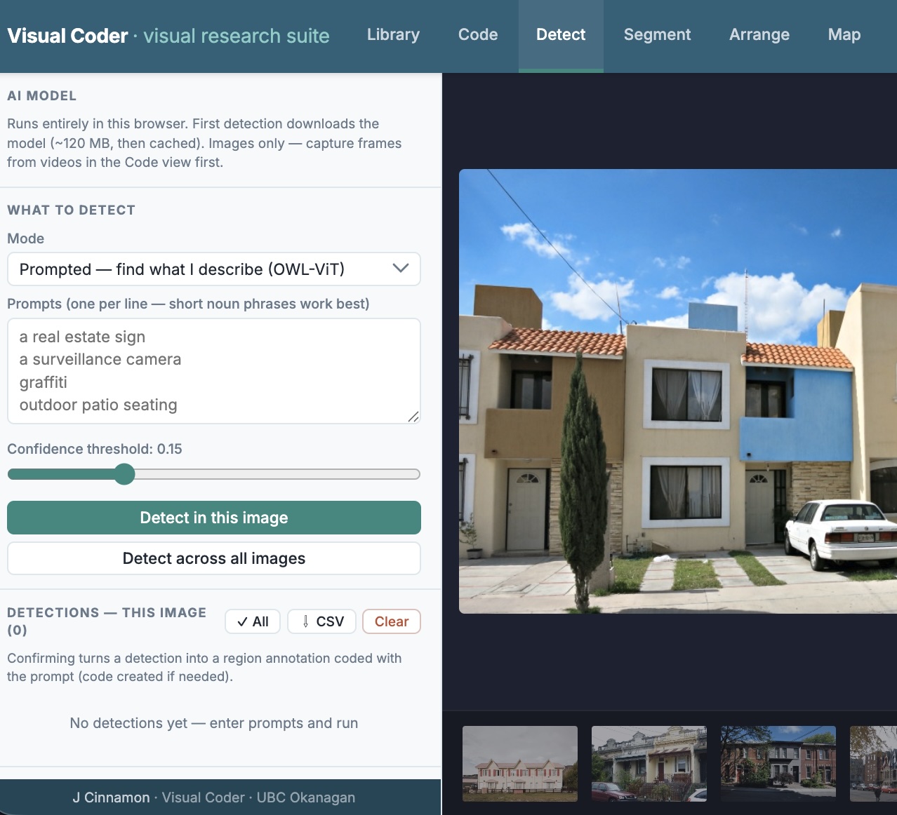 Visual Coder — image and video coding workspace with in-browser AI detection and segmentation